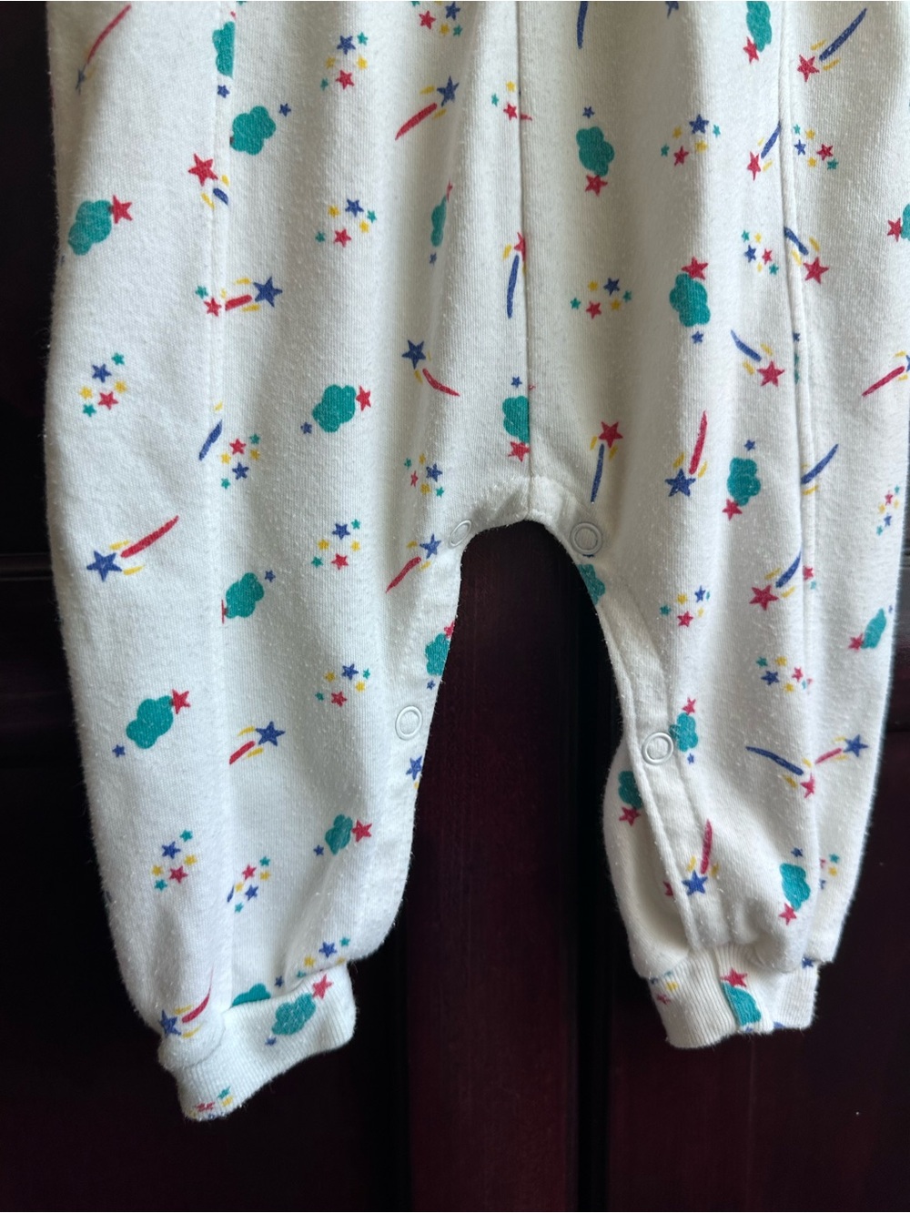 Vintage Printed Baby One-Piece with Playful Teal & Red Accents - Picture 5 of 8